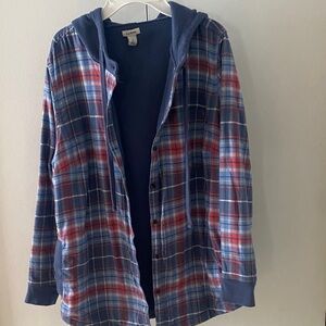 L.L. Bean Blue and Red Plaid Flannel Women's Top with Hood